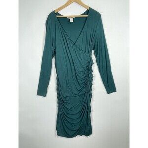 Sundance Green Wrap Front Long Sleeve Ruffle Pullover Stretch Dress Womens Large